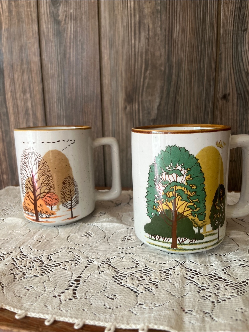 Vintage Festival Korean  Tree-Print Coffee Mug Set - Stoneware